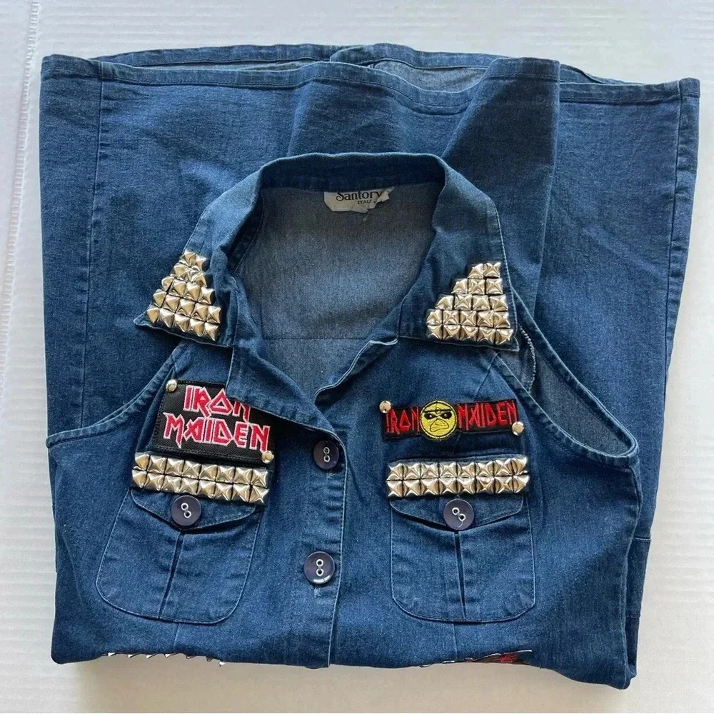 Denim Rocker Dress With Iron Maiden Patch’s Santory Size M - Picture 10 of 12
